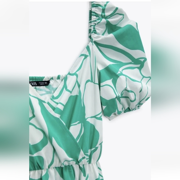 Zara 100% cotton floral print poplin sleeves midi dress - Picture 5 of 5